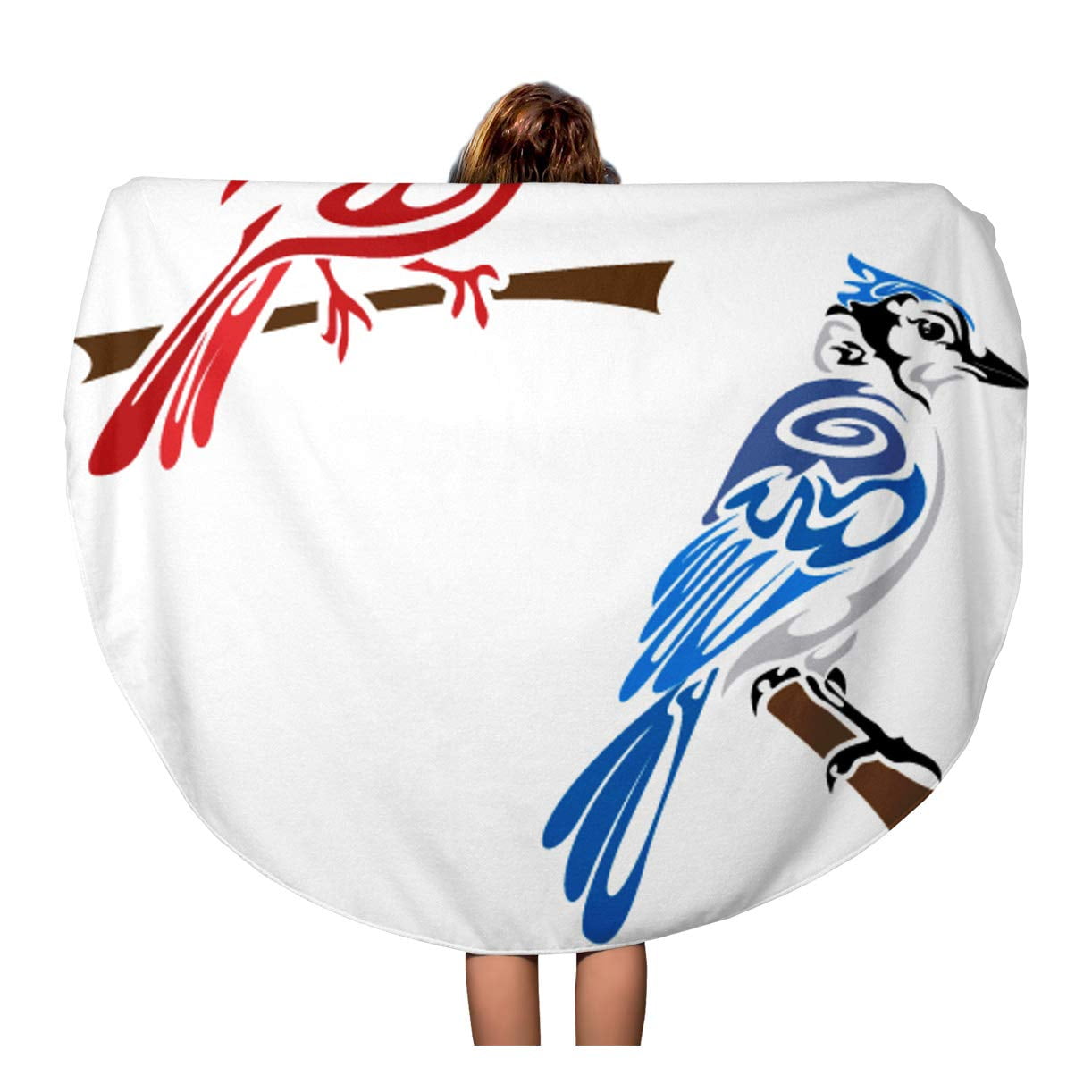 Poglip 60 Inch Round Beach Towel Blanket Blue Cardinal Tribal Birds Jay Original Tattoo Wildlife Travel Circle Circular Towels Mat Tapestry Beach Throw Walmart Canada