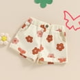 thumbnail image 3 of Toddler Baby Girl Floral Denim Shorts Summer Elastic Waist Flower Print Short Jeans Pull On Denim Shorts with Pockets, 3 of 7