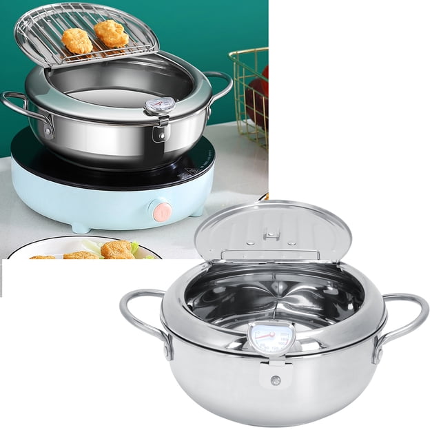 Deep Frying Pan, Tempura Fryer Pan Stainless Steel Multipurpose With Oil Oil-Filter Rack For Restaurant For Kitchen