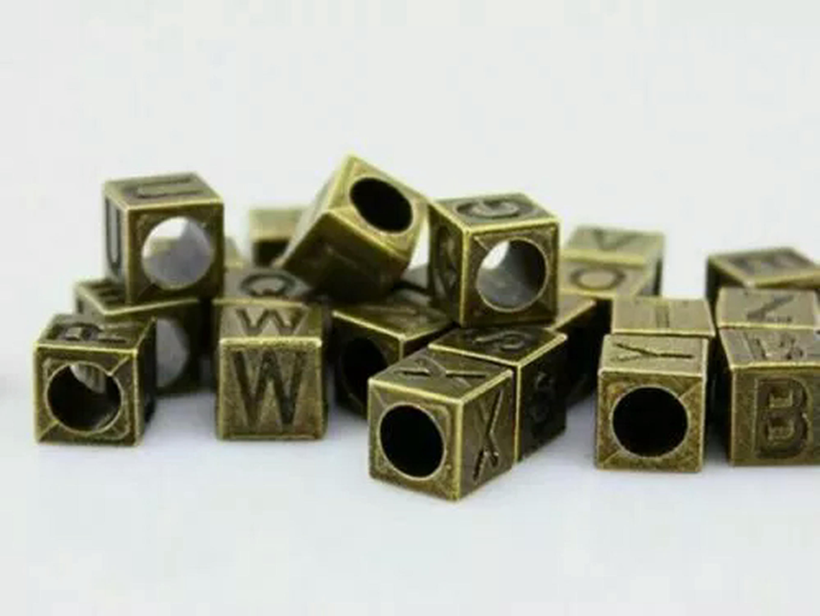 U8MO 130 Bronze Tone Alloy Alphabet Letter "A-Z" Cube European Charm Beads 7X7mm