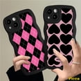thumbnail image 2 of Estuche De Pareja Para Samsung A13 A23 A12 A14 A50 A32 A03s A30s A21s A04s A20 A31 A04 A04E A22 A02s A50s A52 A53 A11 A52s A51 A33 Love Heart Tablero De Ajedrez Diamante Rejilla Borde Ondulado Suave, 2 of 4