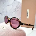 thumbnail image 2 of New MIU MIU Sunglasses Brown Tortoise Skinny Round Gold Metal Logo Authentic, 2 of 6