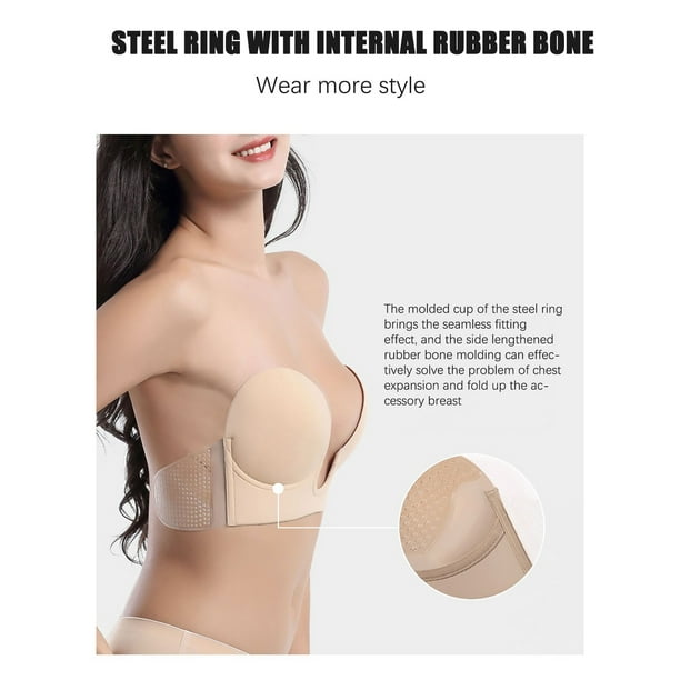 Adhesive Stick Bra Large Size, Silicone Strapless Bra, Resuable Breast Lift  Bras with Steel Ring, Sticky Invisible Bra for Women (Size : C)