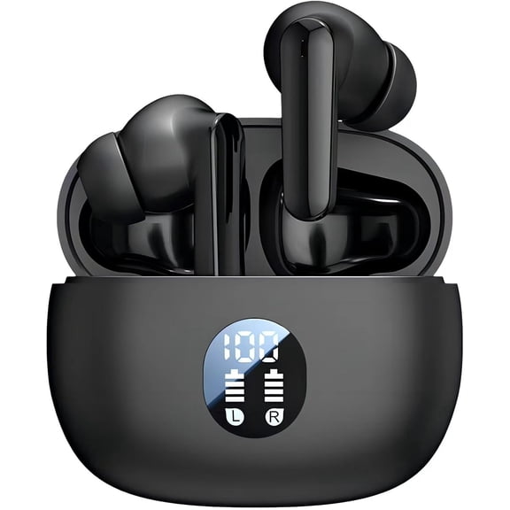 Wireless Earbuds, Bluetooth 5.4 Headphones Ear Buds With Bass Stereo Sound Noise Reduction Earphones, 120H Playtime,IPX7 Waterproof USB-C , Touch Control LED Display Headset For Work Sport (Black)