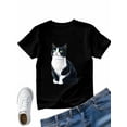 thumbnail image 6 of Women's T-Shirt Animal Black Cat Focus Cute Pet Short Sleeve Casual Tee Classic Crew Neck T Shirt for Women Black, S, 6 of 7