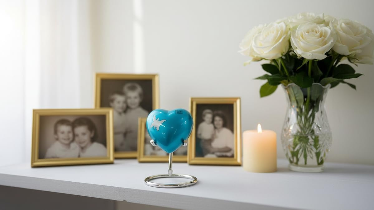 Small Love Heart Urn for Human Ashes | Mini Keepsake Funeral Ash Container for Human Remains with Display Stand, and Box Small Love Heart Pet Urn for Ashes