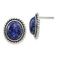 thumbnail image 1 of 925 Sterling Silver Polished/Antiqued Lapis Cabochon Post Earrings; for Adults and Teens; for Women and Men, 1 of 3