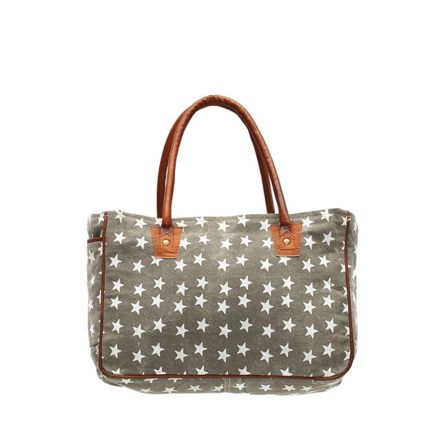Perfect Stars Upcycled Canvas and Genuine Leather Trim Handbag