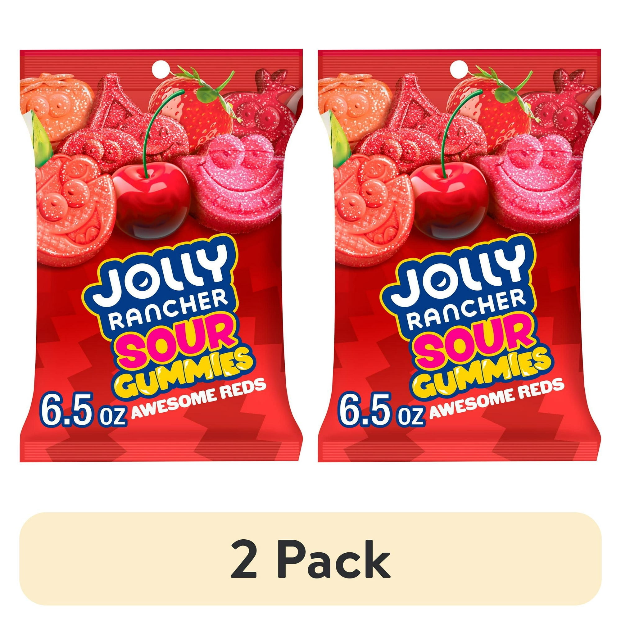 (2 pack) Jolly Rancher Sour Gummies Awesome Reds Assorted Fruit Flavored Gummy Candy, Bag 6.5 oz