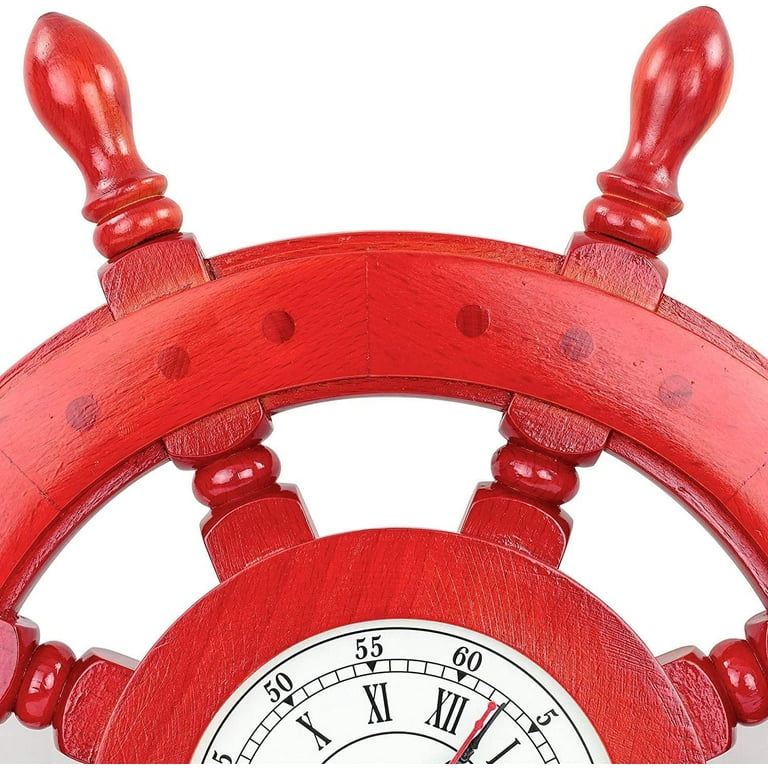 Red Ship Wheel | Nautical Pirate's Premium Polished Boat Steering Ship Wheel Wall Clock | Premium Gifts Home Decor Ideas | Handcrafted Wooden Ship Wheel - Home Wall Decor (Hell Boy) (18 Inches