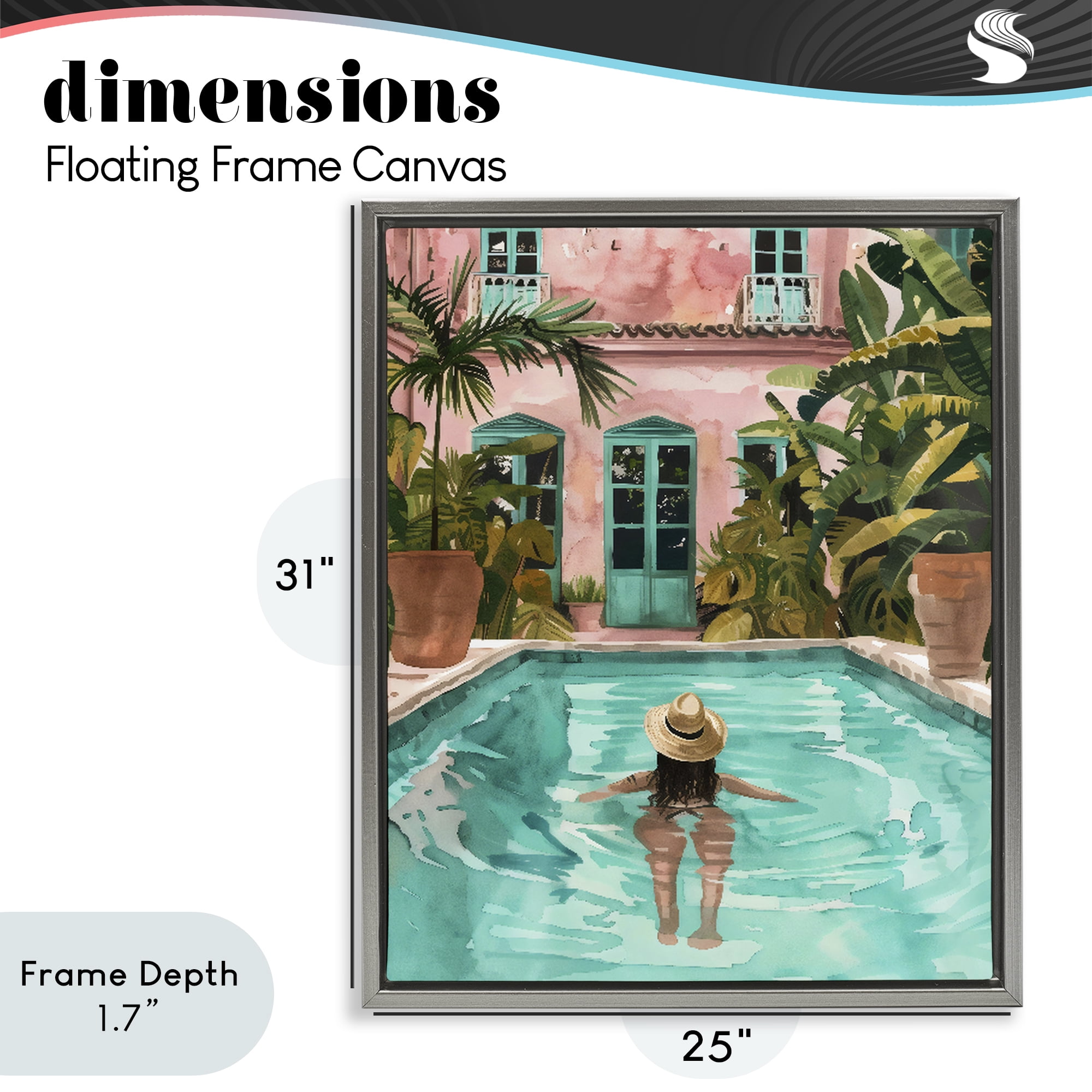 Stupell Industries Girl Swimming In Pool Gray Framed Floater Canvas Wall Art, design by The Prints Vibe