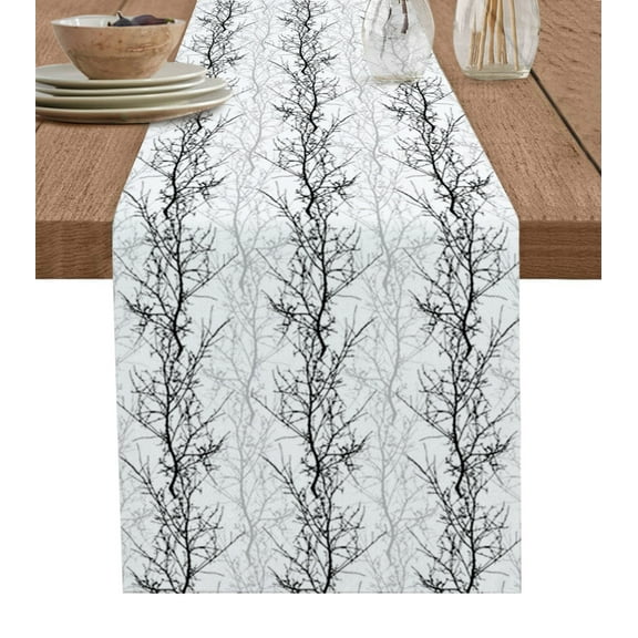 Hokiten Table Runners 72 Inches Long Dress Scarves, Black Grey Farmhouse Kitchen/Dining Table Runner, Coffee Tablerunners, Pastoral Botanical Branch Aesthetics 18x72 Inch