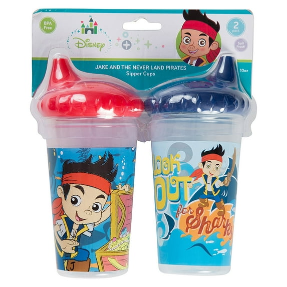 Disney Jake and The Neverland Pirates Slim Sippy Cups, Blue/Red, 2 Count