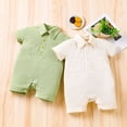 thumbnail image 2 of Zwiiyzr Infant Baby Boy Girl Clothes Toddler Summer Onesie Cotton Jumpsuit Warm Short Sleeve Climbing Clothes for 0-3 Years Beige, 2 of 5