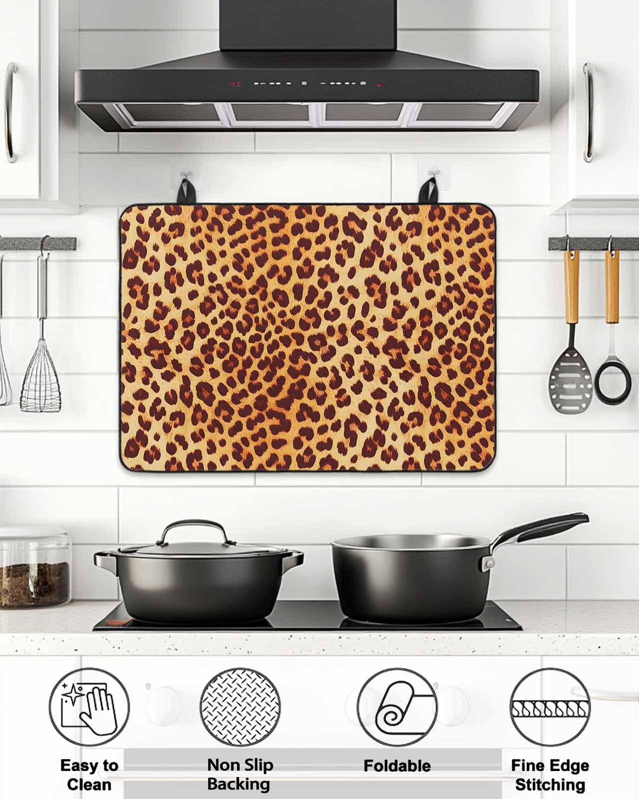 Stove Top Covers for Electric Stove, Leopard Texture Print Glass Stovetop Cover Protector, Orange Yellow Retro Farmhouse Induction Cooktop Protector Oven Mat for Kitchen Countertop 24"x21"