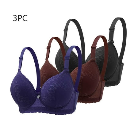 MLCDZ 3 Pack Lace Bras for Women Push Up Bralettes Full Coverage Corset Underwire Plus Size for Large Breasts with Support Sexy Minimizers Everyday Lingerie 3Pcs-Multicolor#05 38