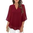 thumbnail image 3 of Blusa de gasa elegante y casual con volantes, mangas 3/4 y cuello en V para mujer - Doble capa y bajo fluido - Para la oficina o fiestas - Tallas S-XXL, 3 of 8