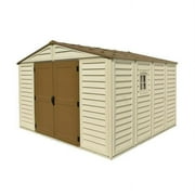 DuraMax 10.5ft x 13ft Woodbridge Plus Plastic Vinyl Outdoor Shed w/ Foundation Kit & Window