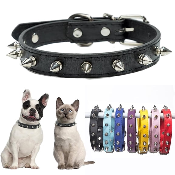 Mumup Black Spiked Dog Collar for Small Dogs,Mushrooms Rivet Spike Cat Collar Female Girls Soft Pu Leather Studded Spiked Puppy Collars Adjustable for XS S M Pet Collars Male Boys Kitten