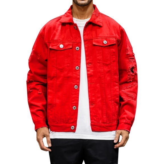 Men's Casual Denim Jacket Autumn New Broken Embroidery Cardigan Coat Lightweight Comfortable Stylish Outerwear