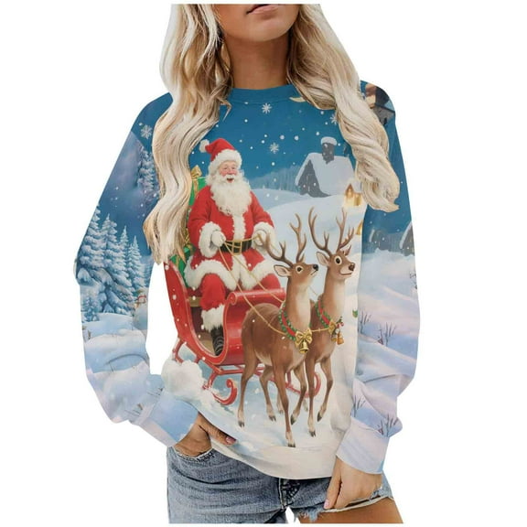 Lorytime Sweatshirt for Women Crewneck Christmas Santa Claus Fleece Shirt Long Sleeve Pullover Tops for Holiday