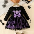 thumbnail image 2 of Weebloom Toddler Halloween Outfit Girl Bat Print Dress Party Baby Fall Winter Soft Skirt Casual Playwear Comfortable Elastic Waist Lovely Outfits Purple, 2 of 7