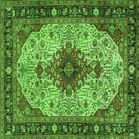 Ahgly Company Indoor Square Medallion Green Traditional Area Rugs, 8' Square