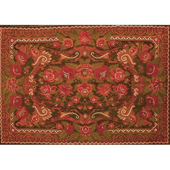 Ahgly Company Indoor Rectangle Animal Orange Traditional Area Rugs, 8' x 10'