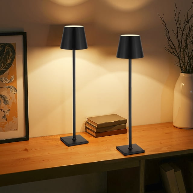 VEVOR Cordless Table Lamp 2 PCS Rechargeable Battery Desk Lamp Adjustable Height Black