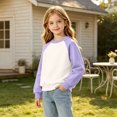thumbnail image 3 of Abcomgle Cute Sweatshirts for Girls 10-12 Loose Crewneck Raglan Long Sleeve Girls Pullover Top Drop Shoulder Colorblock Sweaters for Teen Girls Fall Clothing for Teen Girls, 3 of 5