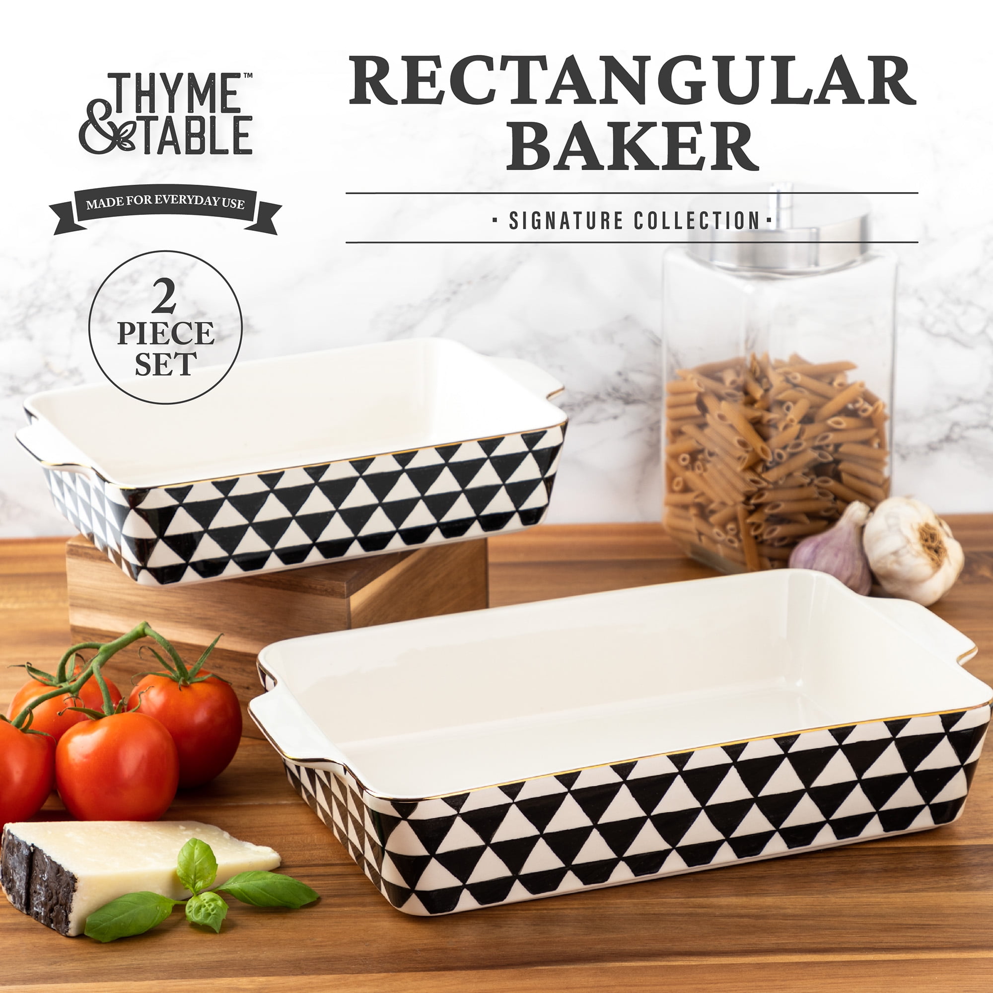 La Rochelle 7 Pc. Ceramic Bakeware Set With Square and Round Pans, Rustic  Farmhouse Dishes for Baking, Cooking, Lasagna, and Pastries, 