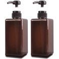 thumbnail image 1 of ZHAOCHENG Dispensador de jabón de 650 ml, juego de 2 contenedores de botellas de bomba de plástico vacíos para cocina y baño - Marrón, 1 of 5
