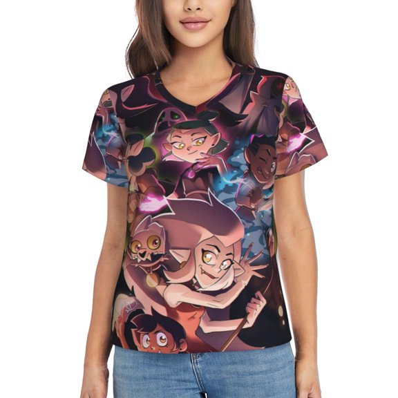 The Owl House Women's T Shirts Casual V-Neck Tee Shirt Short Sleeve T-Shirt Soft 3D Printing Summer Tee Tops Shirt Small