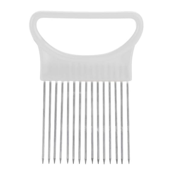 Easeky Stainless Steel Onion Holder Slicer, 10-Prong Food Guide for Uniform Tomato Potato Cuts, Safety Finger Guard Handle, Bbq & Salad Quick Slicing Assistant, 1*Onion Fork