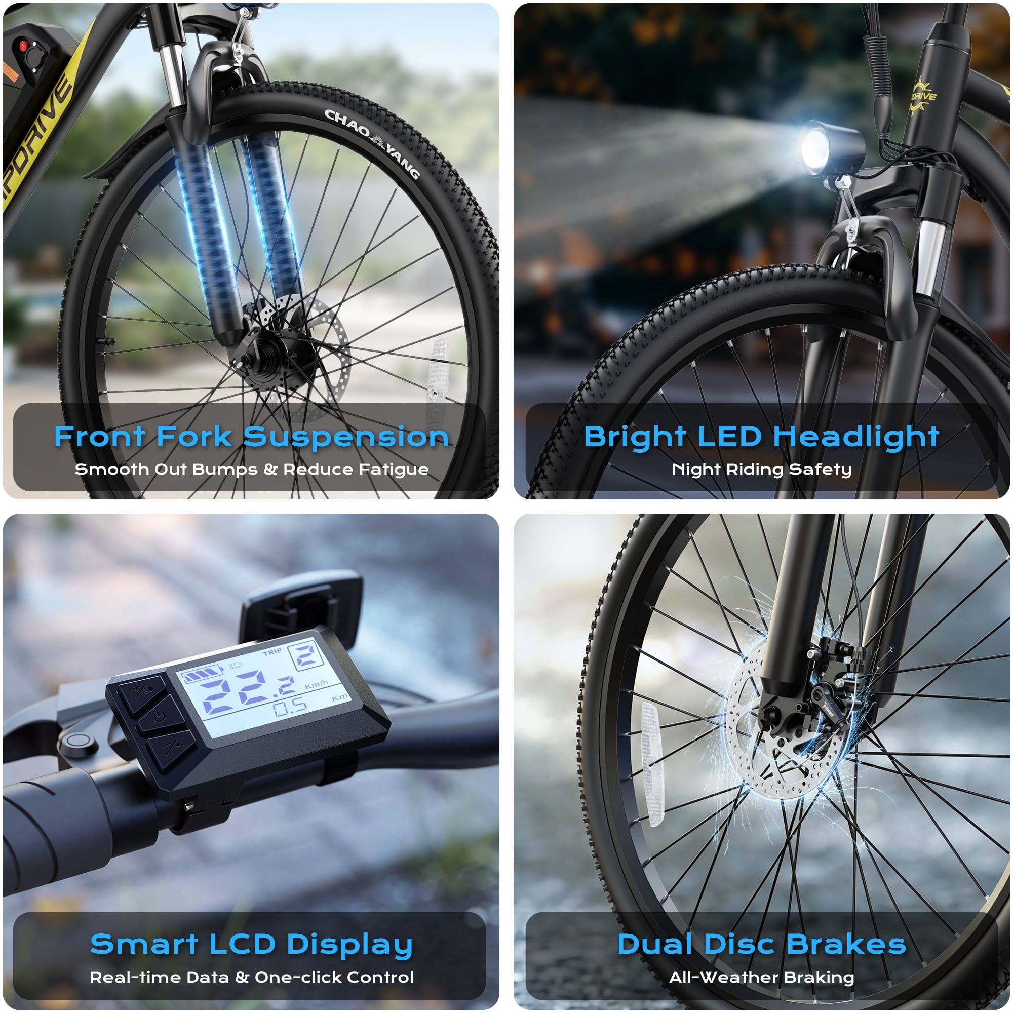 VIPDRIVE Electric Bike for Adults 26", 750W Peak Ebike, 48V 7.8AH Removable Battery，Up to 40 Miles 20MPH Electric Mountain Bike，Front Fork Suspension，7-Speed Shimano Gears，UL2849