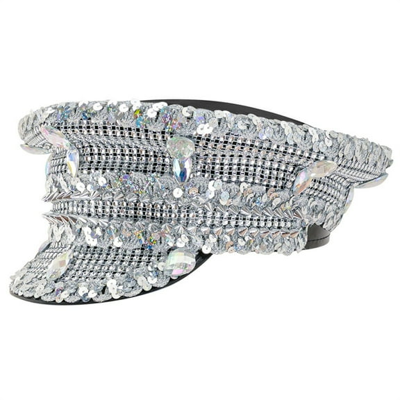 Sparkling Captain Hat Rivets Sequins Hat for Bachelorette Party Disco Captain Hat Disco Hat for Actress