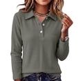 thumbnail image 2 of Waffle Knit Tops for Women Long Sleeve Collared Work Golf Polo Shirts Business Casual Loose Fit Blouses, M, 2 of 5