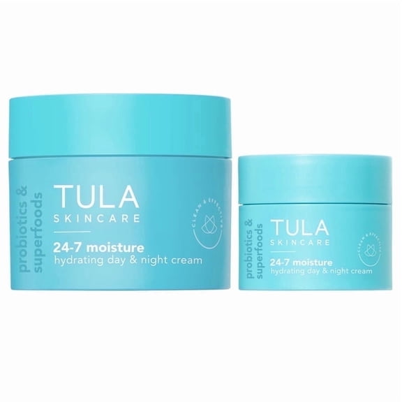 TULA Skin Care 24-7 Moisture Hydrating Day & Night Cream, Full and Travel Size Duo, Set of 2