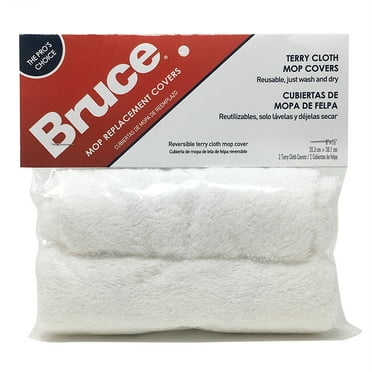 Bruce 2 Reusable Replacement Terry Cloth Mop Covers for Mop Head Size 8" x 15"