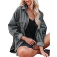 thumbnail image 2 of Women's Button Down Shirt Shacket Denim Jacket Long Sleeve Casual Fall Outwear with Pockets, 2 of 6