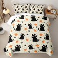 thumbnail image 2 of Manfei Cartoon Black Cat Quilt King, Kawaii Kitten Paw King Coverlet Set, Cream Orange, 3 Pieces, 1 Bedspread and 2 Pillowcases, 2 of 7