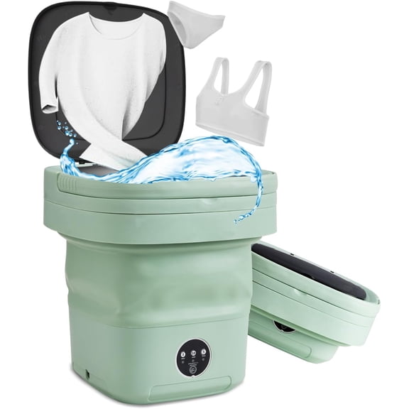 Portable Washing Machine, 11L Mini Washer for Apartments, RV & Travel | Folding Clothes Washer with Spin Basket & 3 Modes | Compact Washing Machine for Underwear, Baby Laundry & Small Loads (Green)