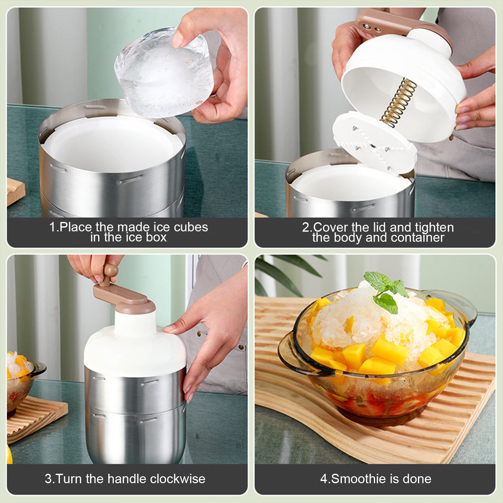 Fufafayo Manual Ice Crusher, Rotary Hand Crank Ice Shaver, Small Household Commercial Shaved Ice Maker, Crushes Ice Cubes for Snow Cones, Slushies, Drinks, Smoothies, Cocktails, Kitchen, Party