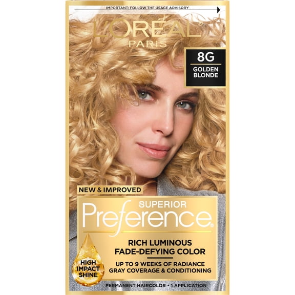 L'Oréal Paris Superior Preference Fade-Defying Permanent Hair Color, 8G Golden Blonde, 1 Kit