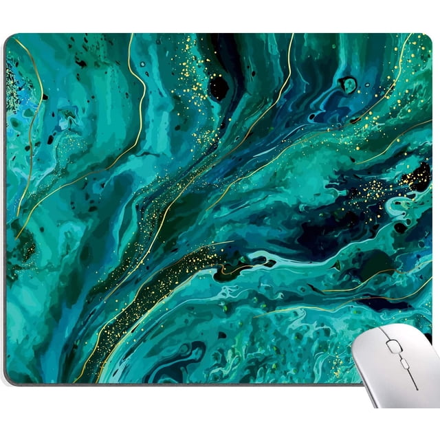 Green Marble Mouse Pad Square Washable Cloth Mat with Design, NonSlip Rubber Base, Ideal for Gaming, Office, or Home Use, Adds a Fresh and Elegant Touch