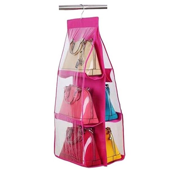 6 Pocket Clear Purse Handbags Organizer Door Closet Shelf Hanging Storage Bag