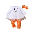 thumbnail image 2 of Sunisery Toddler Baby Girl Halloween Outfit Long Sleeve Pumpkin Ghost T-Shirt Top Tutu Skirt Pants Clothes Set 1-5T, 2 of 6
