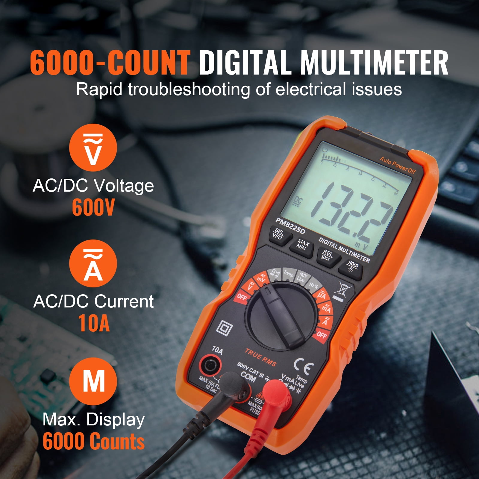 SKYSHALO 6000 Counts Multi Tester AC DC Voltmeter Ohm NCV TRMS Digital Multimeter
