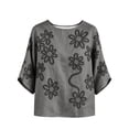 thumbnail image 7 of Summer Tops for Women 100% Cotton Fashion Casual Embroidery Round Neck 3/4 Sleeve Spring Blouse Tops, 7 of 7