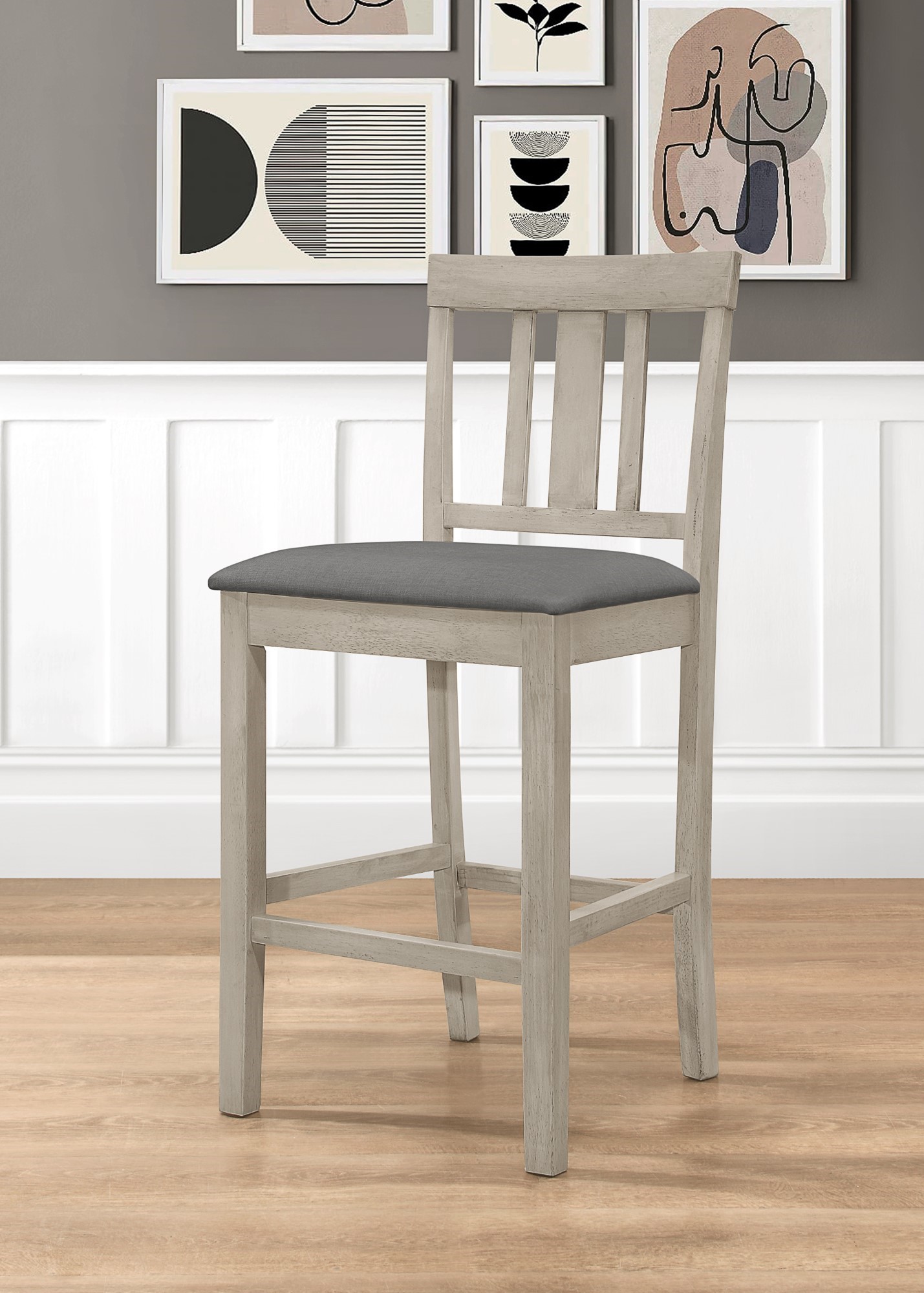 Home Design Kinsley Counter Chairs (Set of 4), Antique Gray/Gray, Slat-back design, Padded seat, Comfortable seating, Sturdy frame, Modern minimalist style, Durable construction